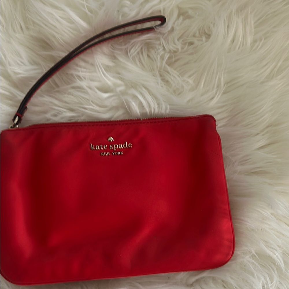 Kate Spade Red Clutch Sleek Design Zip Closure